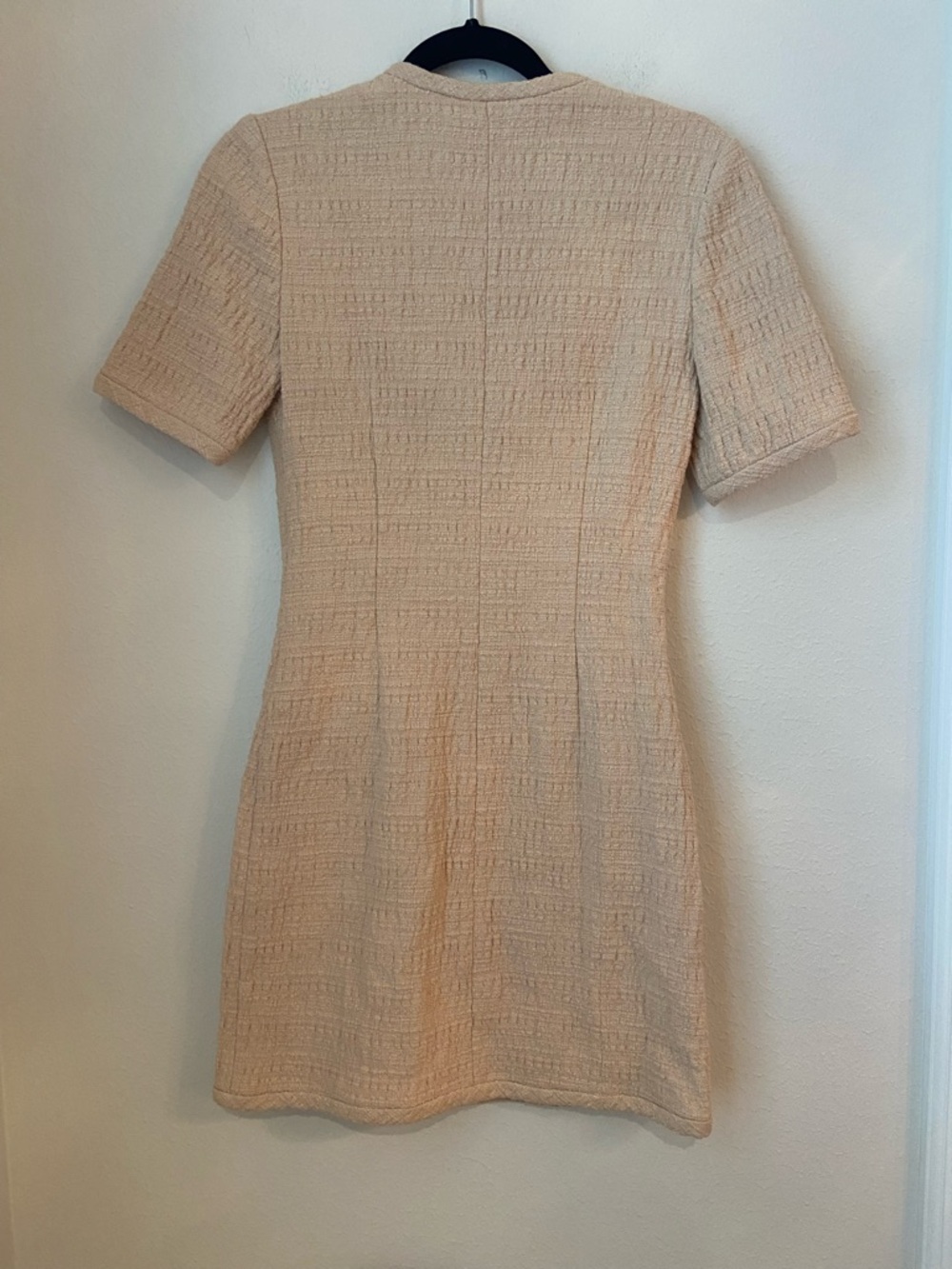 Sandro Paris Nadege Tweed Mini Dress Beige Short Sleeve Zip Front Size 36 - Picture 4 of 9